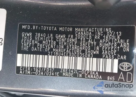 2013 Toyota Corolla S z USA, uszkodzony, nr VIN 2T1BU4EEXDC035083